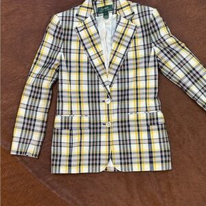 Plaid Blazer in Yellow,Navy,Red and I touch of Green.